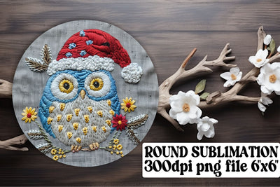 Festive Owl Round Design Keychain Sublimation afrosvg 