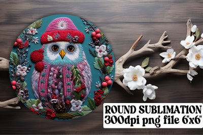 Festive Owl Round Design Keychain Sublimation afrosvg 