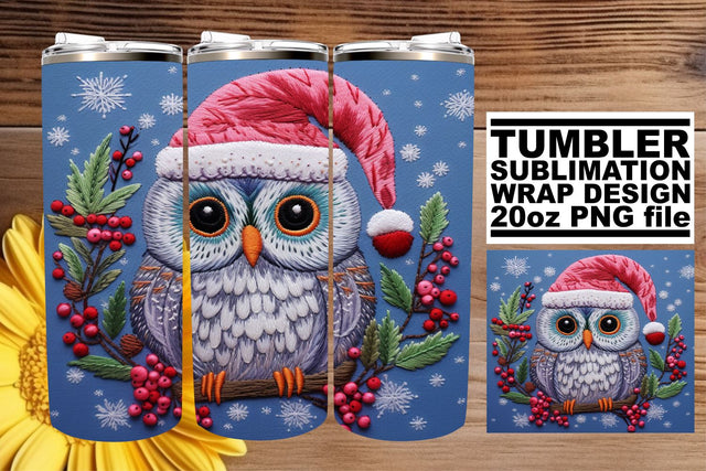 Festive Owl Tumbler Wrap 20oz Christmas Embroidery Sublimation afrosvg 