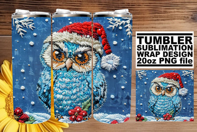 Festive Owl Wrap 20oz Tumbler Christmas Embroidered Sublimation afrosvg 