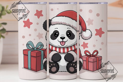 Festive Panda Christmas Tumbler Wrap PNG Sublimation sassyprint 