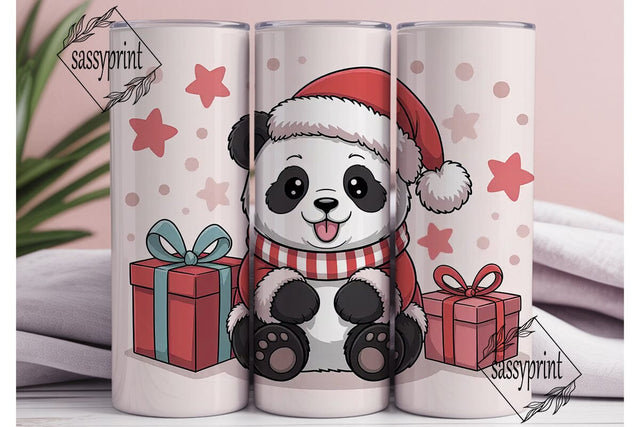 Festive Panda Christmas Tumbler Wrap PNG Sublimation sassyprint 