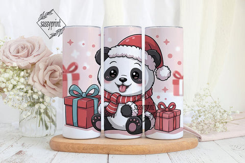 Festive Panda Christmas Tumbler Wrap PNG Sublimation sassyprint 