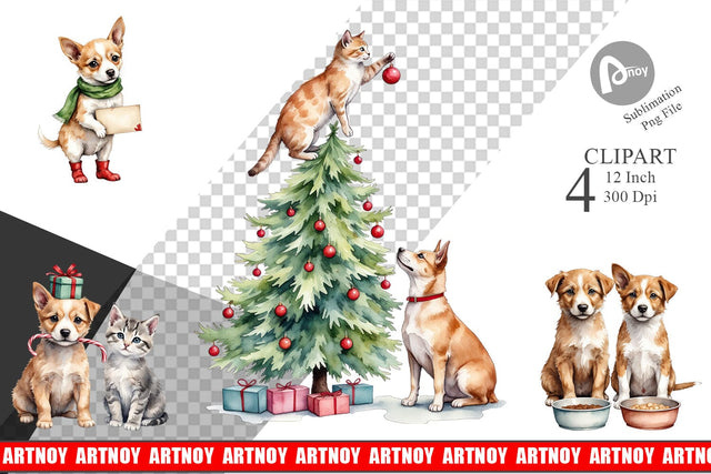 Festive Pets Clipart Sublimation artnoy 