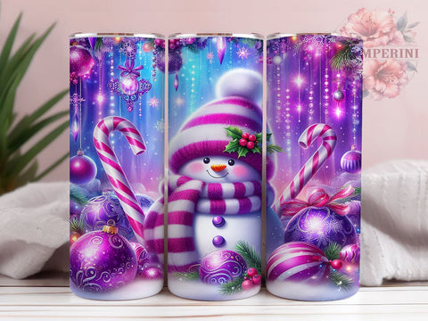 Festive Pink Christmas Snowman Tumbler Wrap, Pink Snowman Tumbler, 20oz Sublimation, Cute Holiday Decor, Snowman Design, Festive Tumbler Art, Winter Drinkware Design Sublimation Li Zamperini 