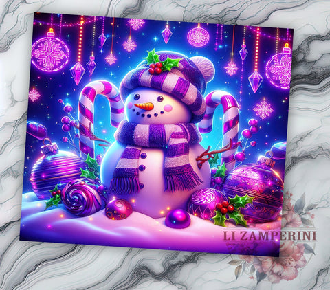 Festive Pink Christmas Snowman Tumbler Wrap, Pink Snowman Tumbler, 20oz Sublimation, Cute Holiday Decor, Snowman Design, Festive Tumbler Art, Winter Drinkware Design Sublimation Li Zamperini 