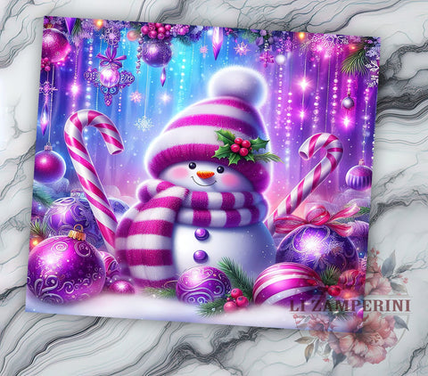 Festive Pink Christmas Snowman Tumbler Wrap, Pink Snowman Tumbler, 20oz Sublimation, Cute Holiday Decor, Snowman Design, Festive Tumbler Art, Winter Drinkware Design Sublimation Li Zamperini 