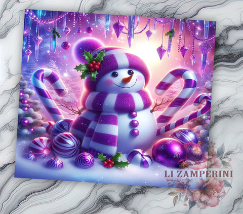 Festive Pink Christmas Snowman Tumbler Wrap, Pink Snowman Tumbler, 20oz Sublimation, Cute Holiday Decor, Snowman Design, Festive Tumbler Art, Winter Drinkware Design Sublimation Li Zamperini 
