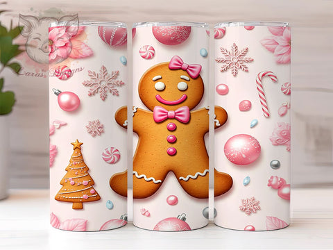 Festive Pink Gingerbread Christmas Tumbler, Christmas Gingerbread, 20oz Tumbler Wrap, Cute Holiday Decor, Gingerbread Sublimation, Festive Tumbler Art, Winter Tumbler Wrap Sublimation Lara' s Designs 