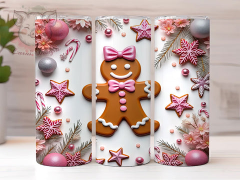 Festive Pink Gingerbread Christmas Tumbler, Christmas Gingerbread, 20oz Tumbler Wrap, Cute Holiday Decor, Gingerbread Sublimation, Festive Tumbler Art, Winter Tumbler Wrap Sublimation Lara' s Designs 