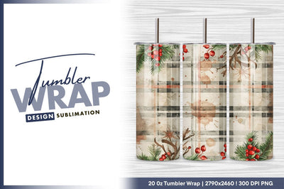 Festive plaid background with berries and pine Sublimation Regulrcrative 