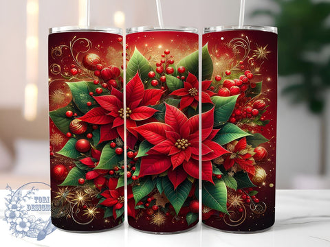 Festive Poinsettia Christmas Tumbler, Poinsettia Tumbler, Christmas Flowers Design, Holiday Sublimation, 20oz Wrap, Festive Drinkware, Winter Decor, Christmas Gift Sublimation ToriDesigns 