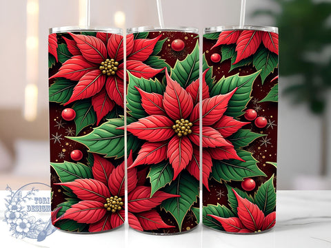 Festive Poinsettia Christmas Tumbler, Poinsettia Tumbler, Christmas Flowers Design, Holiday Sublimation, 20oz Wrap, Festive Drinkware, Winter Decor, Christmas Gift Sublimation ToriDesigns 