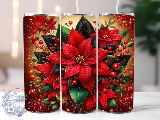 Festive Poinsettia Christmas Tumbler, Poinsettia Tumbler, Christmas Flowers Design, Holiday Sublimation, 20oz Wrap, Festive Drinkware, Winter Decor, Christmas Gift Sublimation ToriDesigns 
