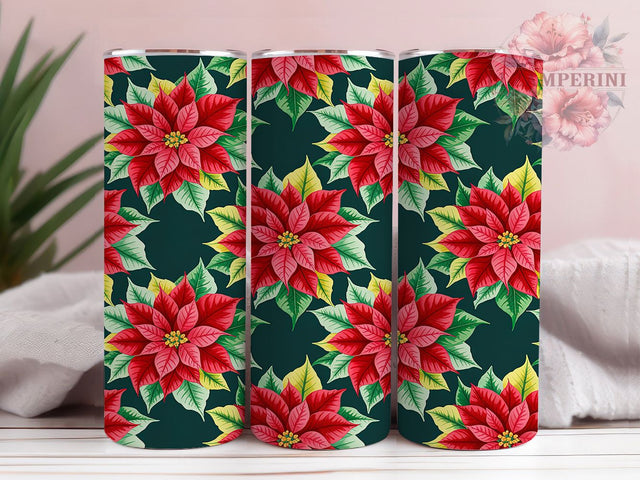 Festive Poinsettia Floral Tumbler, Christmas Floral Pattern, Holiday Poinsettia Design, 20Oz Sublimation Wrap, Festive Flower Art, Red Poinsettia Texture, Tumbler Sublimation Sublimation Li Zamperini 