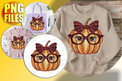 Festive Pumpkin with Glitter Bow Sublimation Design Sublimation afrosvg 