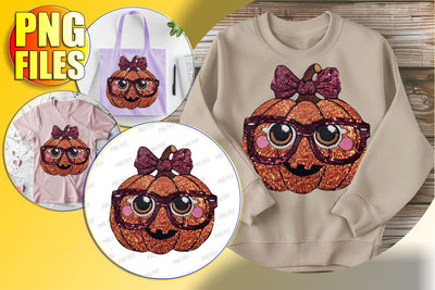 Festive Pumpkin with Glitter Bow Sublimation Design Sublimation afrosvg 