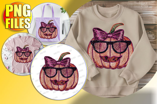 Festive Pumpkin with Sequin Bow for Halloween Design Sublimation afrosvg 