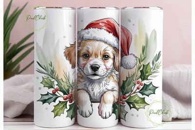 Festive Puppy Watercolor Tumbler Wrap Sublimation PixelChick 