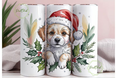 Festive Puppy Watercolor Tumbler Wrap Sublimation PixelChick 