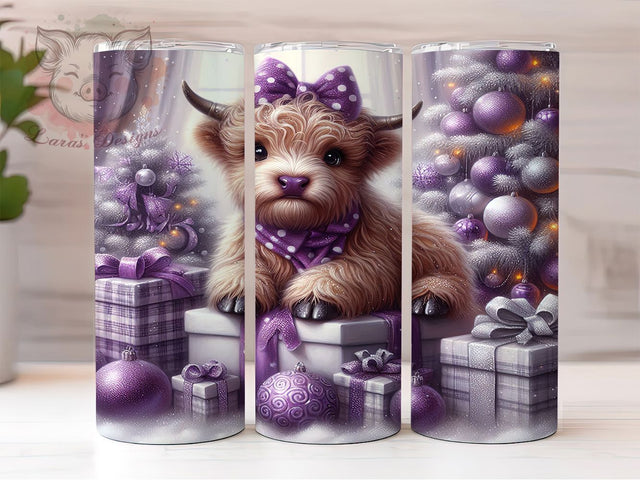 Festive Purple Christmas Cow Tumbler, Christmas Cow Wrap, 20oz Tumbler Sublimation, Festive Farm Animal Design, Holiday Cow Tumbler, Winter Highland Wrap, Cute Cow Christmas Sublimation Sublimation Lara' s Designs 