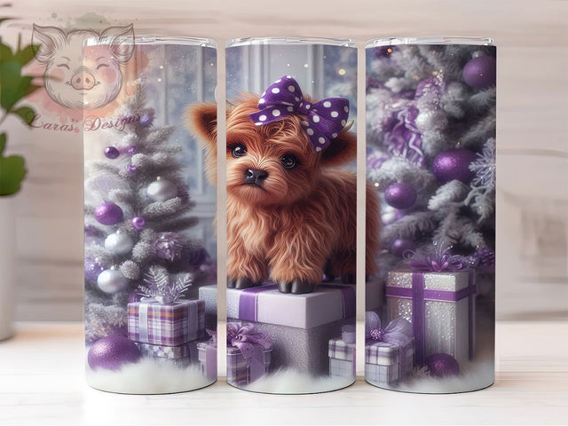 Festive Purple Christmas Cow Tumbler, Christmas Cow Wrap, 20oz Tumbler Sublimation, Festive Farm Animal Design, Holiday Cow Tumbler, Winter Highland Wrap, Cute Cow Christmas Sublimation Sublimation Lara' s Designs 