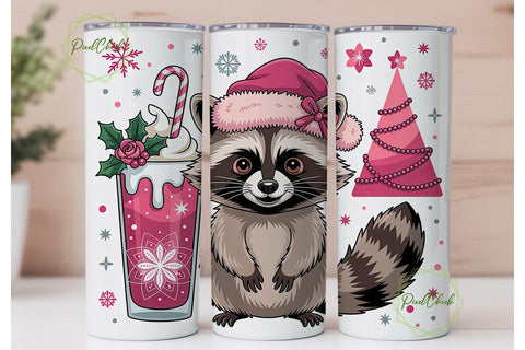 Festive Raccoon 20oz Tumbler Wrap Sublimation PixelChick 