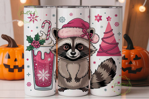Festive Raccoon 20oz Tumbler Wrap Sublimation PixelChick 
