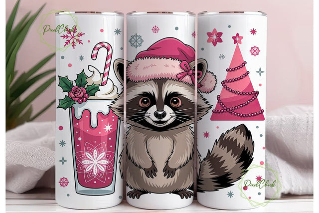 Festive Raccoon 20oz Tumbler Wrap Sublimation PixelChick 