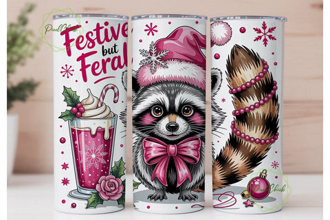 Festive Raccoon 20oz Tumbler Wrap Sublimation PixelChick 
