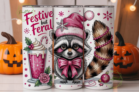 Festive Raccoon 20oz Tumbler Wrap Sublimation PixelChick 