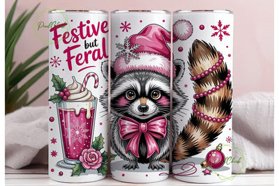 Festive Raccoon 20oz Tumbler Wrap Sublimation PixelChick 