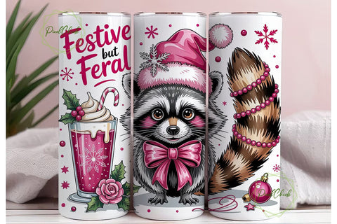 Festive Raccoon 20oz Tumbler Wrap Sublimation PixelChick 