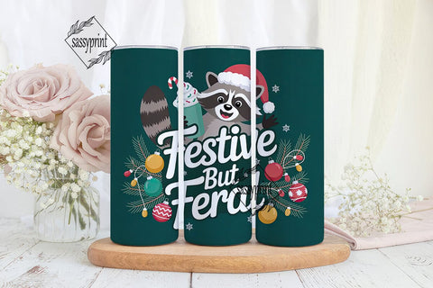 Festive Raccoon 20oz Tumbler Wrap Sublimation sassyprint 