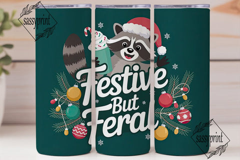 Festive Raccoon 20oz Tumbler Wrap Sublimation sassyprint 