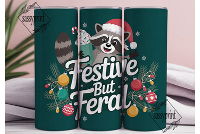 Festive Raccoon 20oz Tumbler Wrap Sublimation sassyprint 