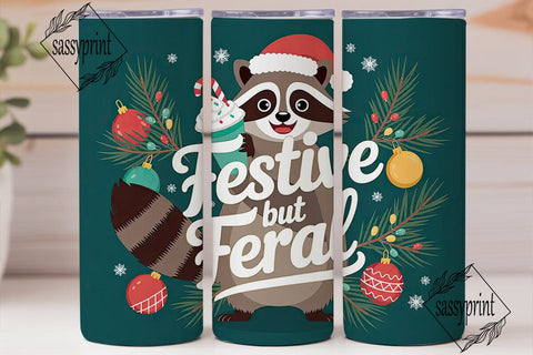 Festive Raccoon 20oz Tumbler Wrap Sublimation sassyprint 