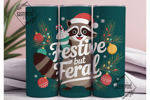 Festive Raccoon 20oz Tumbler Wrap Sublimation sassyprint 
