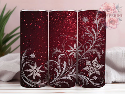 Festive Red Glitter Snowflake Tumbler, Winter Glitter Wrap, 20oz Tumbler Sublimation, Seamless Holiday Design, Christmas Snowflake Tumbler, Festive Red Wrap, Sparkling Winter Sublimation Sublimation Li Zamperini 