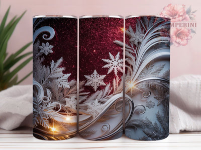 Festive Red Glitter Snowflake Tumbler, Winter Glitter Wrap, 20oz Tumbler Sublimation, Seamless Holiday Design, Christmas Snowflake Tumbler, Festive Red Wrap, Sparkling Winter Sublimation Sublimation Li Zamperini 
