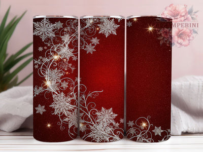 Festive Red Glitter Snowflake Tumbler, Winter Glitter Wrap, 20oz Tumbler Sublimation, Seamless Holiday Design, Christmas Snowflake Tumbler, Festive Red Wrap, Sparkling Winter Sublimation Sublimation Li Zamperini 