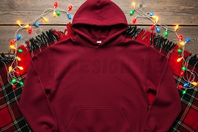 Festive red hoodie with christmas lights Mock Up Photo Designangry 