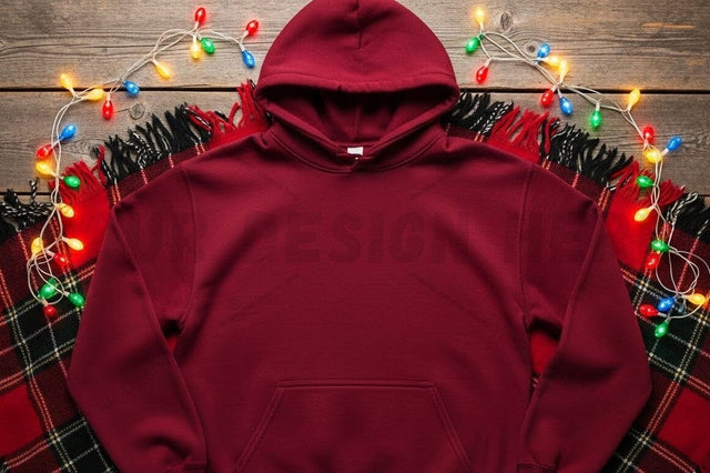 Festive red hoodie with christmas lights Mock Up Photo Designangry 