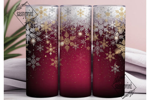 Festive Red Snowflake 20oz Tumbler Wrap Sublimation sassyprint 