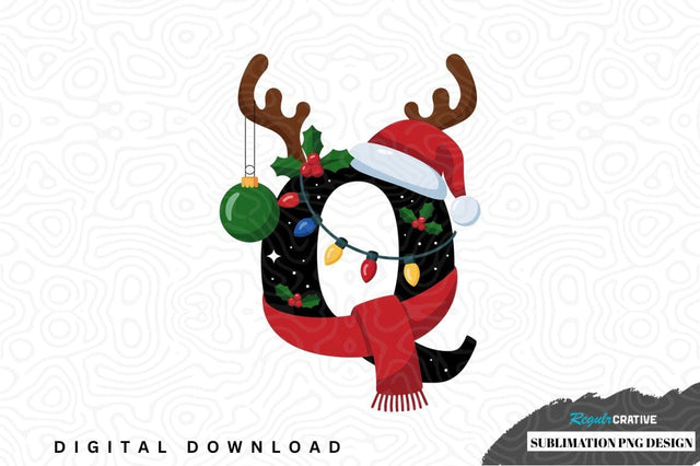 Festive reindeer letter q sublimation png design Sublimation Regulrcrative 