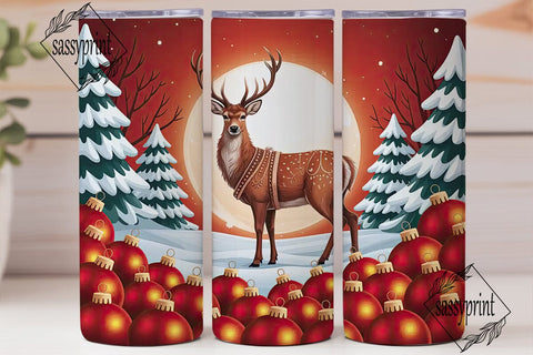 Festive Reindeer Winter 20oz Tumbler Sublimation sassyprint 