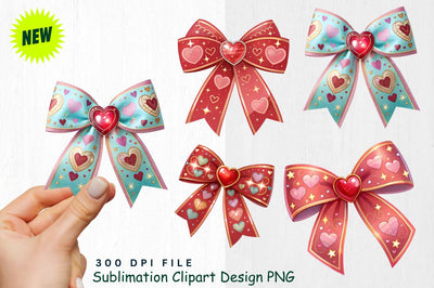 Festive Ribbon Bow with Glowing Heart Clipart Sublimation Regulrcrative 