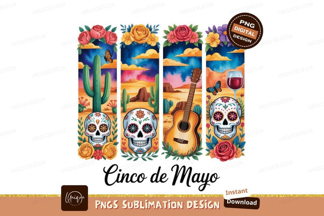Festive skulls desert landscape guitar wine cacti Sublimation Designangry 