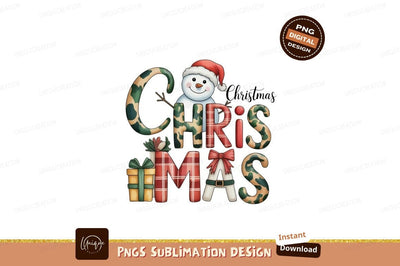 Festive snowman and gifts holiday lettering Christmas Sublimation Designangry 