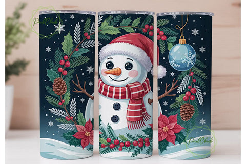 Festive Snowman Winter Wreath Tumbler Sublimation PixelChick 